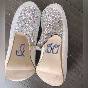 Custom Made Swarovski Crystal Lace Wedding Shoes with Crystal Heels and I Do - 8